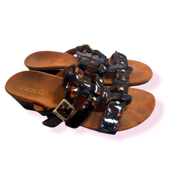 Vionic Orthotic Adjustable Triple Strap Slide Wedges - Picture 2 of 5